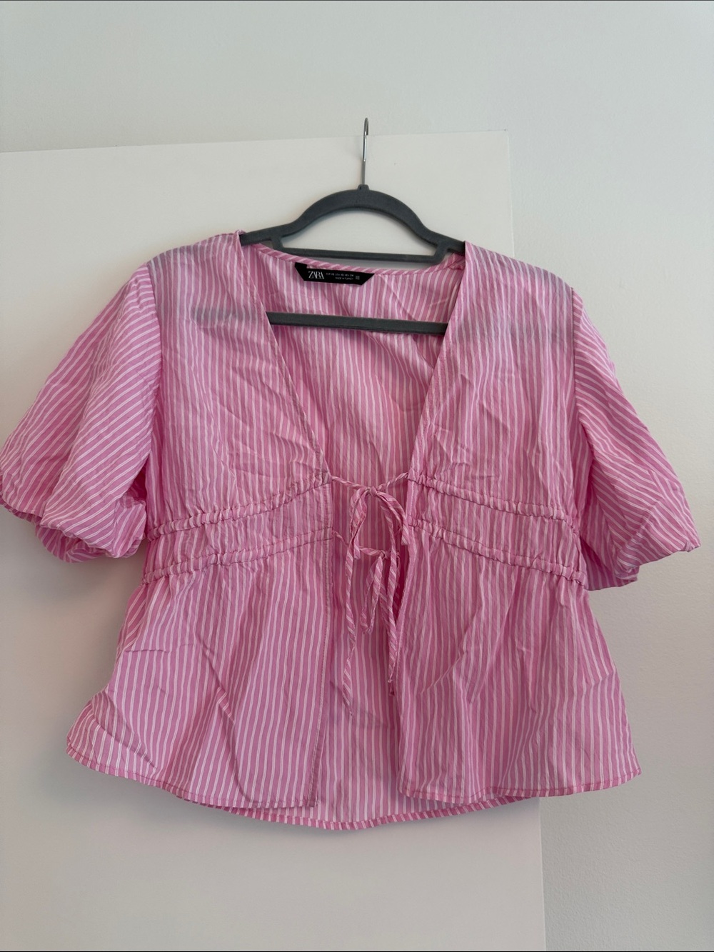 Zara Pink Striped Tie-Front Peplum Blouse